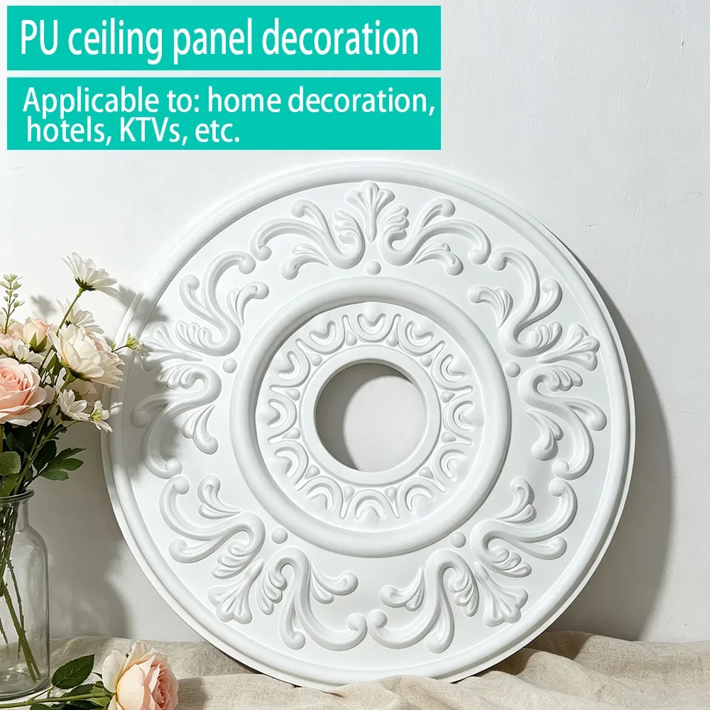 1Pc Lightweight PU Ceiling Medallion, Faux Gypsum Wall Ornament Elegant Circular Moulding for Indoor Ceiling Decoration