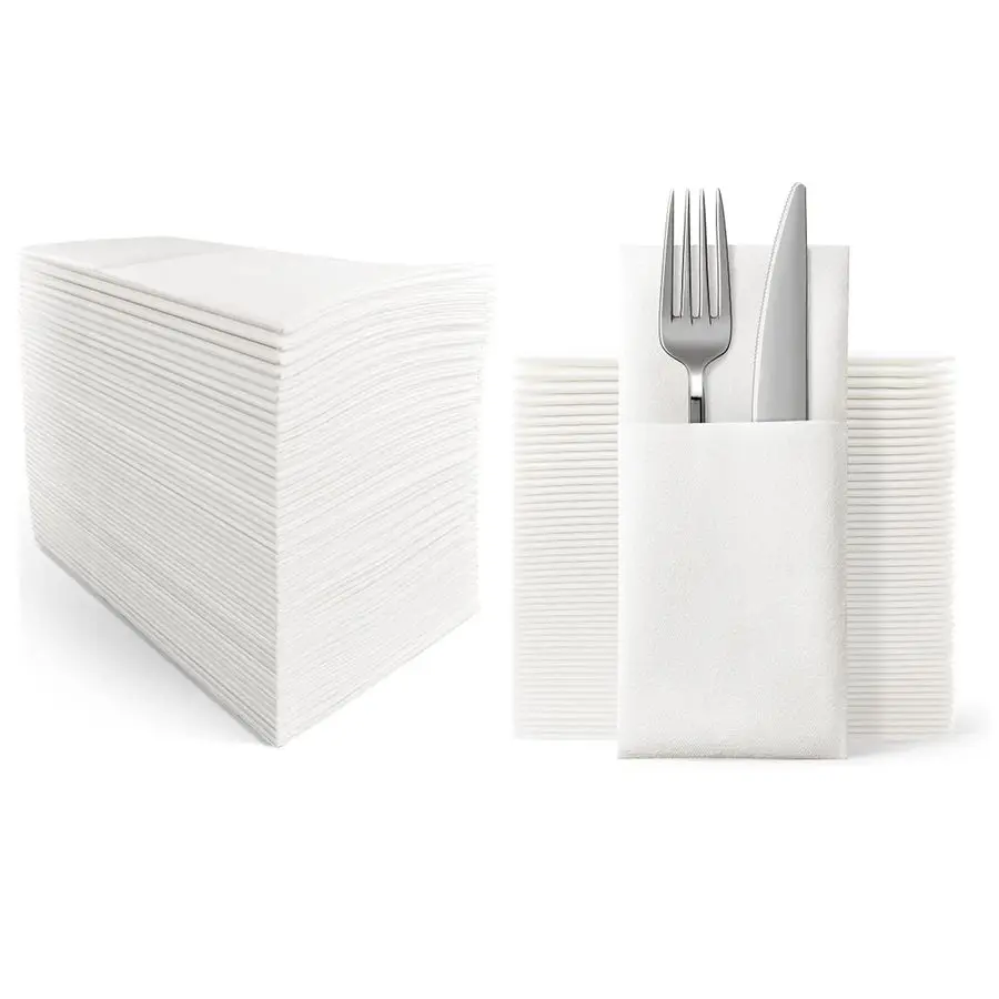 

Dinner Napkins Cloth Like with Builtin Flatware Pocket,Wedding Party Linen Feel White Napkin, Prefolded for Silverware,15.74x15.