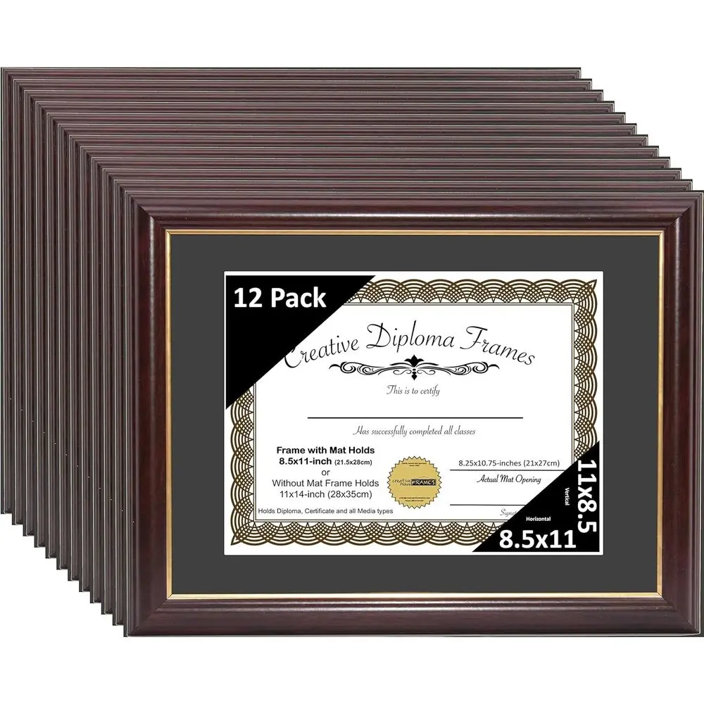 

Gold-Rimmed Diploma Frame with Black Matting for 8.5x11 Graduation Certificates, Pack of 12