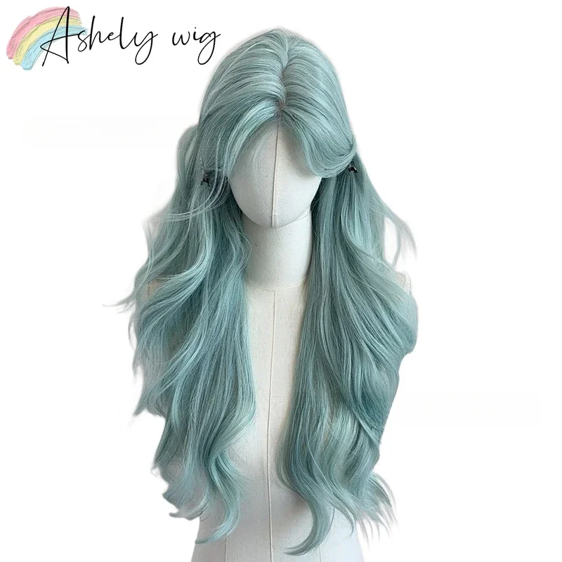 Ashely Light Green Wig for Women Long Curly High Quality Headband Wig 26inch Wavy Female Synthetic Wigs for Daily Use Lolita 가발