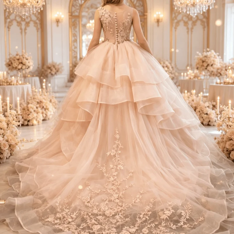 Sleeveless Custom Flower Girl Dress For Wedding 3D Floral Lace Applique Multi Layer Air Tulle Floor Length Forest Birthday