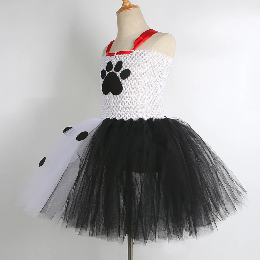 Girls Black White Spotted Dog Tutu Dress Halloween Costume Toddler Puppy Outfit Set Children Party Clothing 4