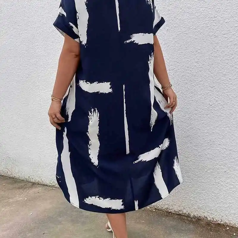 تنورة نسائية صيفية مريحة وفضفاضة irt Dr مقاس كبير من مادة القطن والكتان الناعم OL Sle مطبوعة H-ape Midi Dr