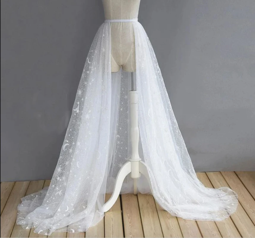 

Sparkle Tulle Detachable Train Wedding Removable Skirt For Dresses Bridal Overskirt With Belt