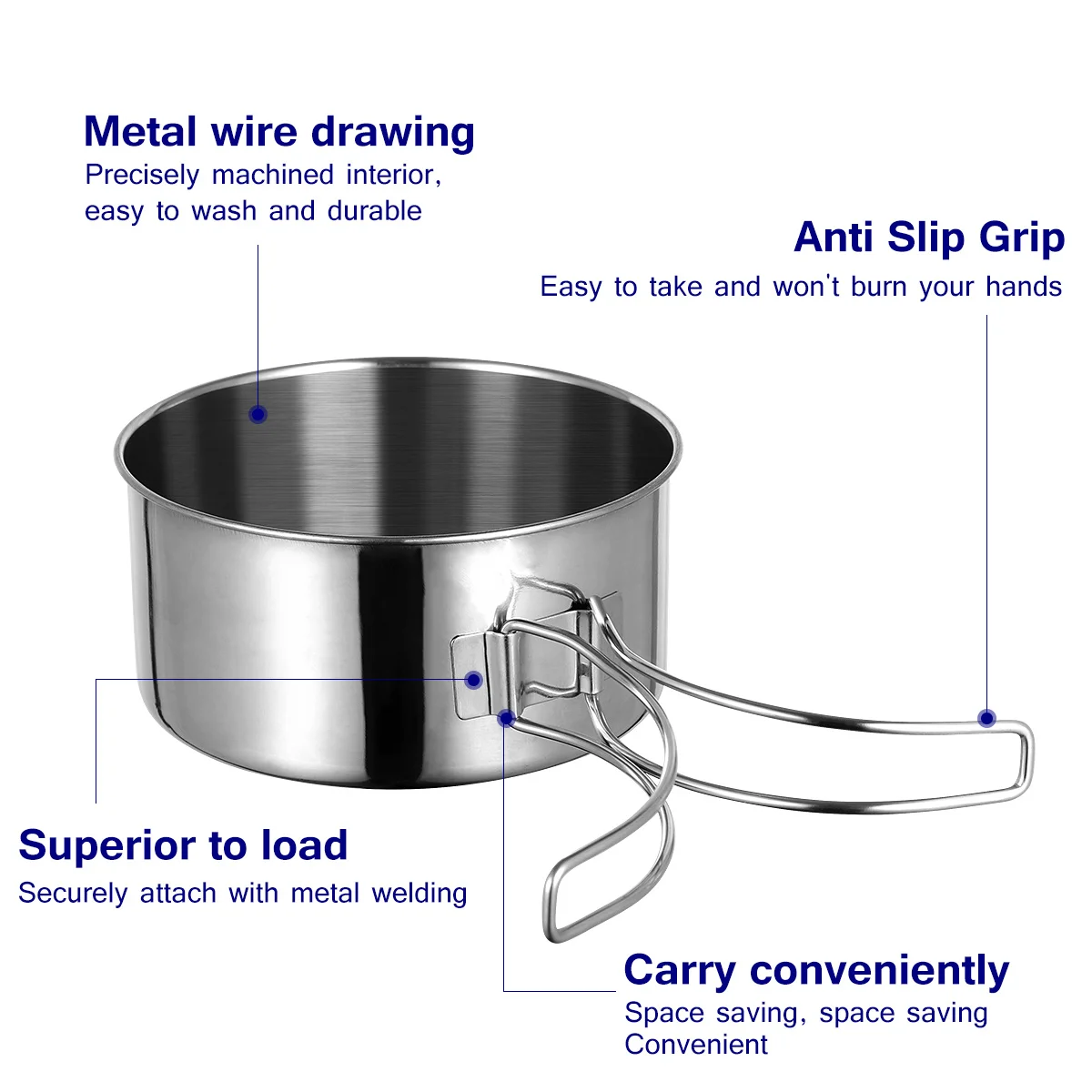 

8pcs Camping Cookware Set Stainless Steel Portable Pan With Foldable Handle Lightweight For Hiking Backpacking Picnic Outdoor