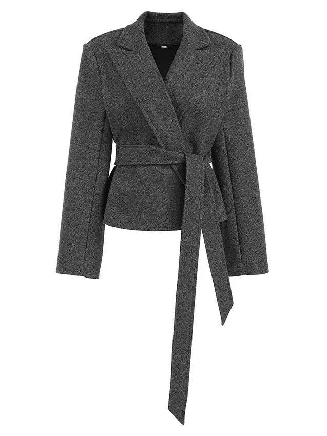 Fashionable Short Women's Suit Jacket Autumn Winter Wool Blend Belted Waist Cinching Elegant Versatile Anti-Aging