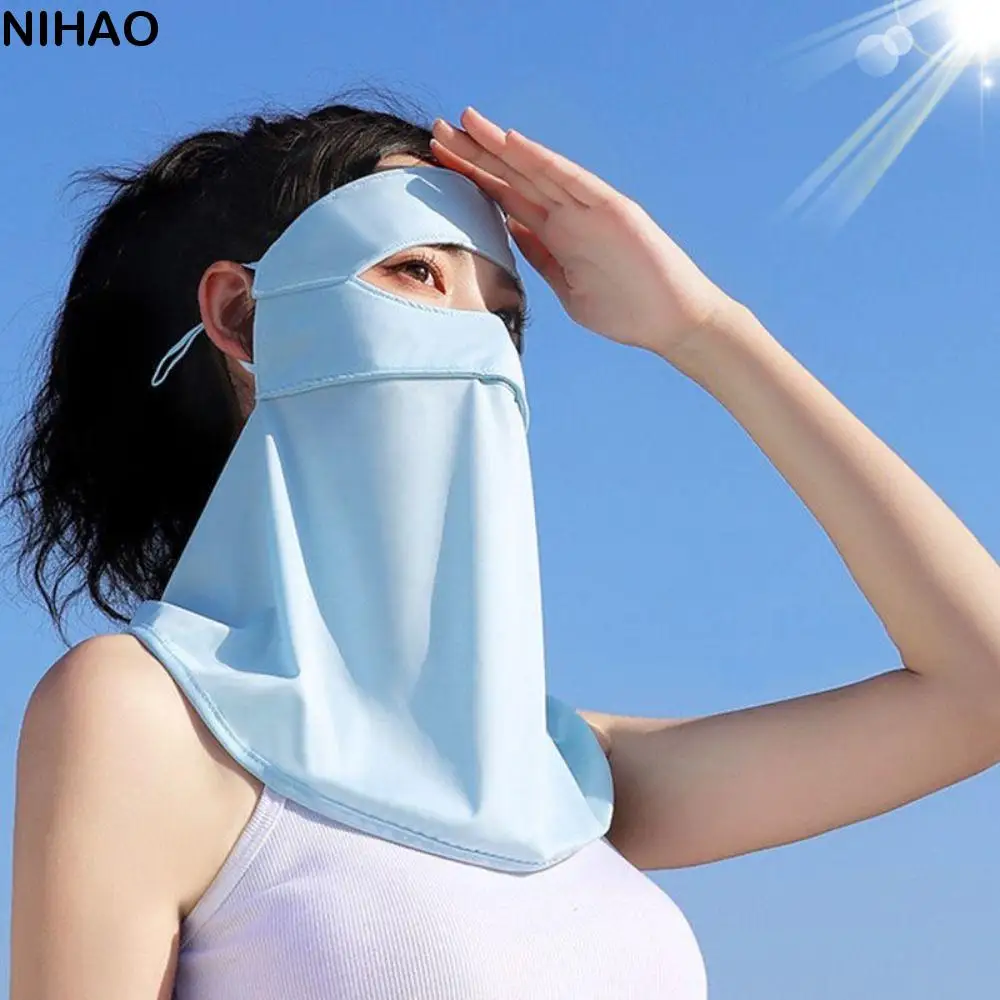 

Fashion Summer Full-Face Sunscreen Veil Anti UV Breathable Ice Silk Face Cover UPF 50+ Outdoor Neck Wrap Cover Unisex