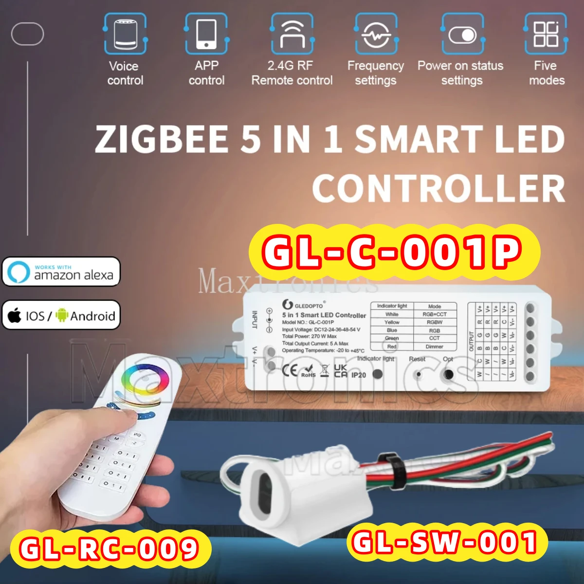 

5 in 1 RGBCCT/RGBW/WWCW/Dimmer GL-C-001P Smart Zigbee PRO LED Controller For Kitchen Living Room TV Background LED Strip Light