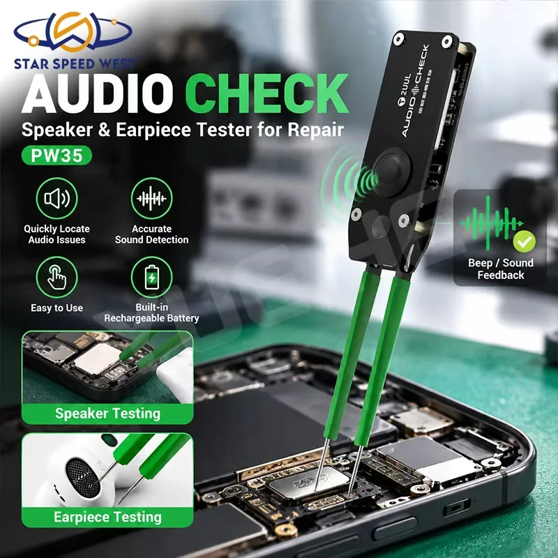2UUL PW35 Audio Check Speaker and Earpiece Tester with 150mAh Battery and 5V/2A Input Compact For Phone Speaker Earpiece Repair