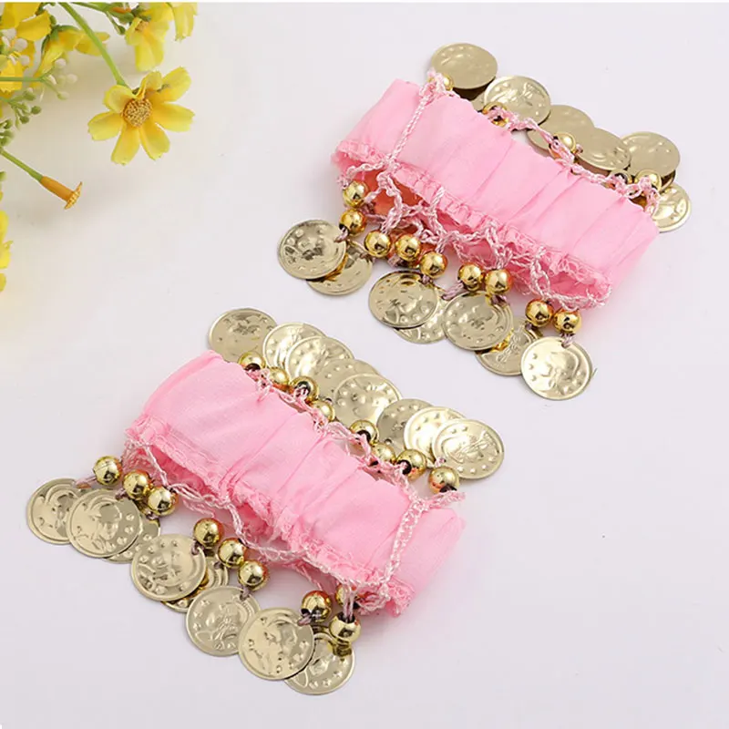 Pulsera de tobillo de danza del vientre para mujer y niño, brazalete con sonajero de moneda dorada, accesorios de baile, 1 par