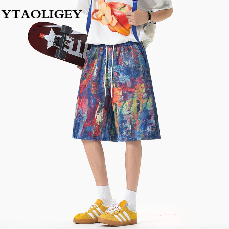 

2025 New Summer Men's Sports Shorts Solid Straight Loose Elastic Waist Drawstring Casual Breathable Men Shorts Jogging Pants