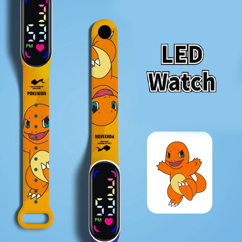 Pokemon Strap LED Electronic Watch Fashion Colorful Bracelet Touch Waterproof Anime Character Pikachu Kid Digital Watches