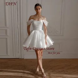 TAFN Short Wedding Dresses A-line Draped Mini Off the Shoulder Bridal Gown Simple Elegant White свадебное платье