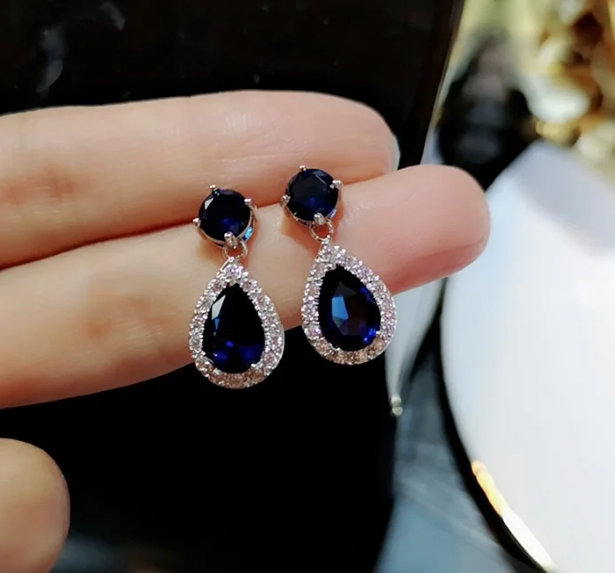 Yellow AAA Cubic Zirconia Classic Big Drop Crystal 925 Silver Needle Earring Luxury Bridal Wedding Earrings for Women Stamp