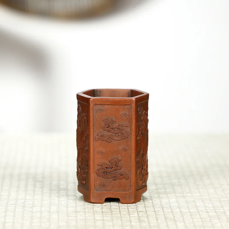 Ceramic Flower Bonsai Pot, Traditional Chinese Carved, Kylin Pattern, Garden Decoration