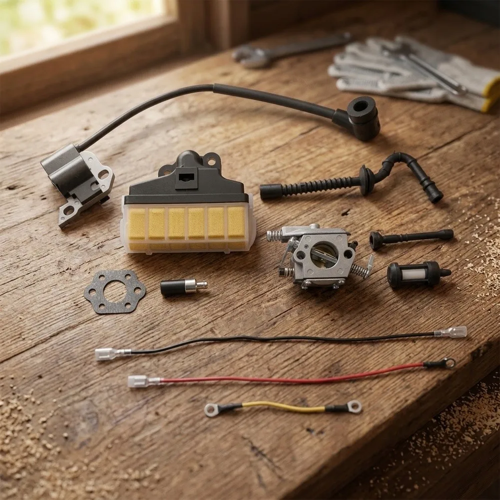 Carburetor and Ignition Coil Repair Kit Compatible with For MS250C MS251 MS253 Includes 2 Fuel Lines and Filters