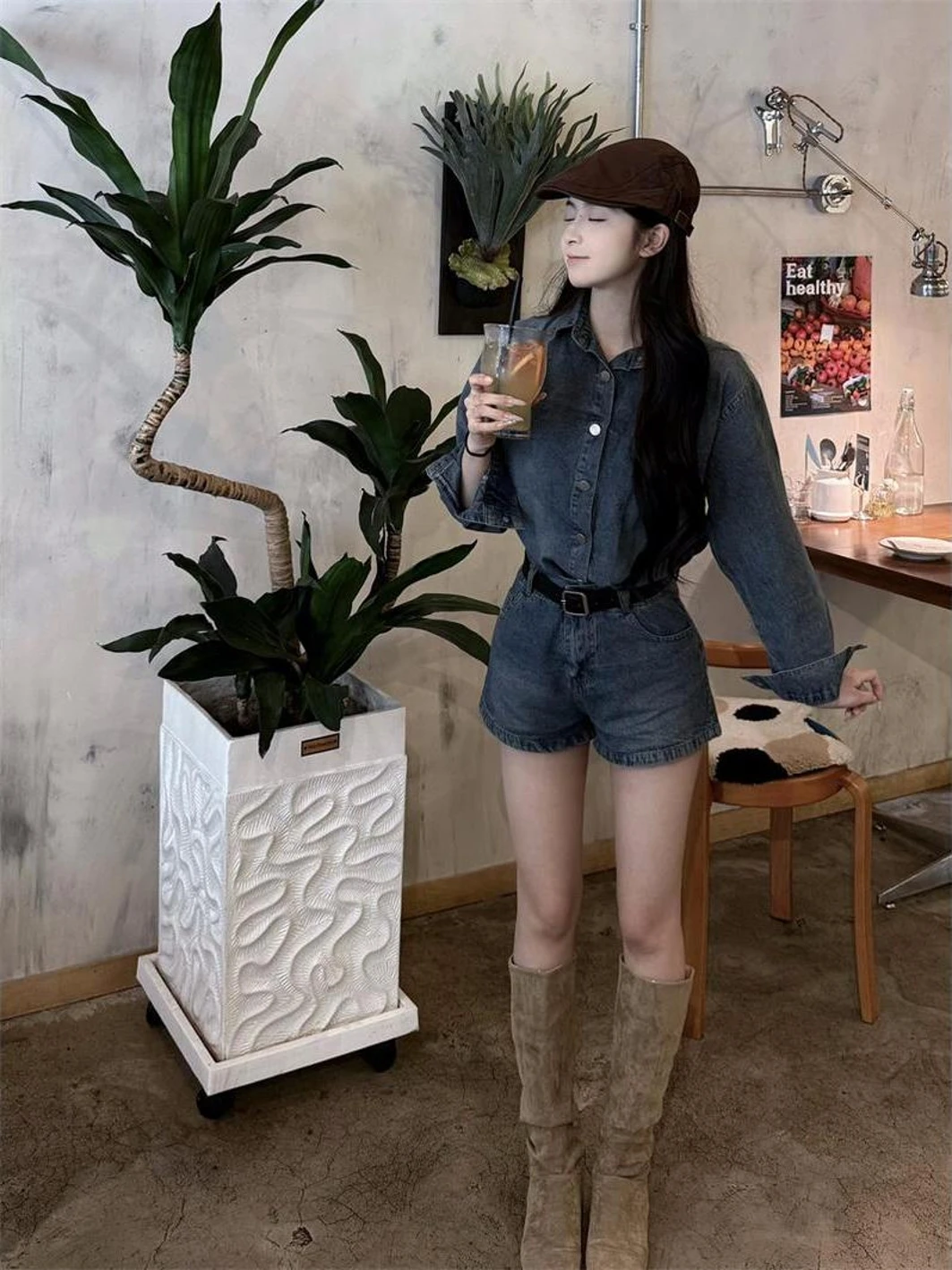 2025 Autumn New Sle Hot Girl Design Long Sve Denim Wide Leg Pants Faion Set Women's Casual Wear Comfortable Fit irt