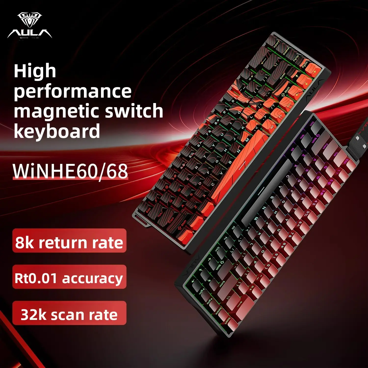 AULA WIN60 WIN68 HE Teclados magnéticos Esports Gatilho Rápido 8K Retorno RGB Hotswap Teclado Mecânico para jogos com fio para PC Gamer