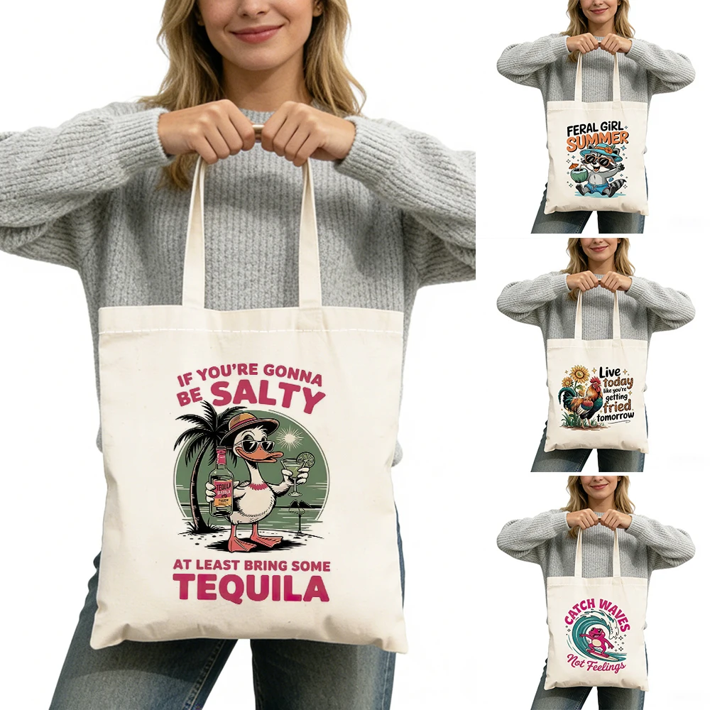 

Casual Funny Cartoon Animal Lady Shopping Bag Big Capacity Summer Vibes Women Daily Use Bags Work From Home Girl Shopper Satchel