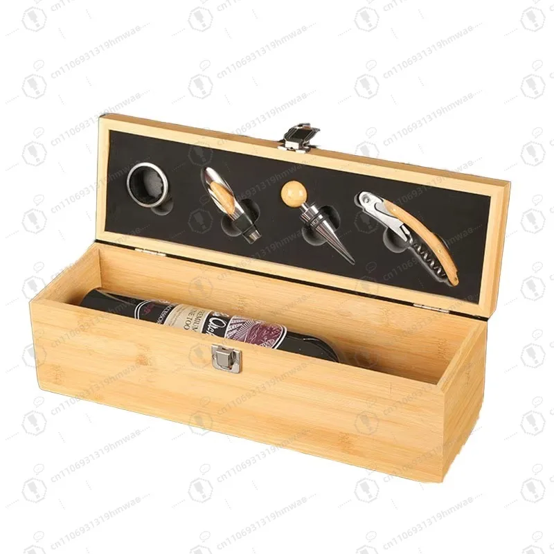 

Premium Bamboo Wine Box Gift Set with Accessories Deluxe Single Bottle Box with Birthday Tools