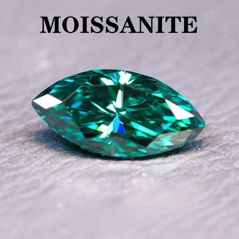 Moissanite Stone Natural Emerald Green Color Marquise Cut DIY Charms Ring Necklace Earrings Main Materials with Certified