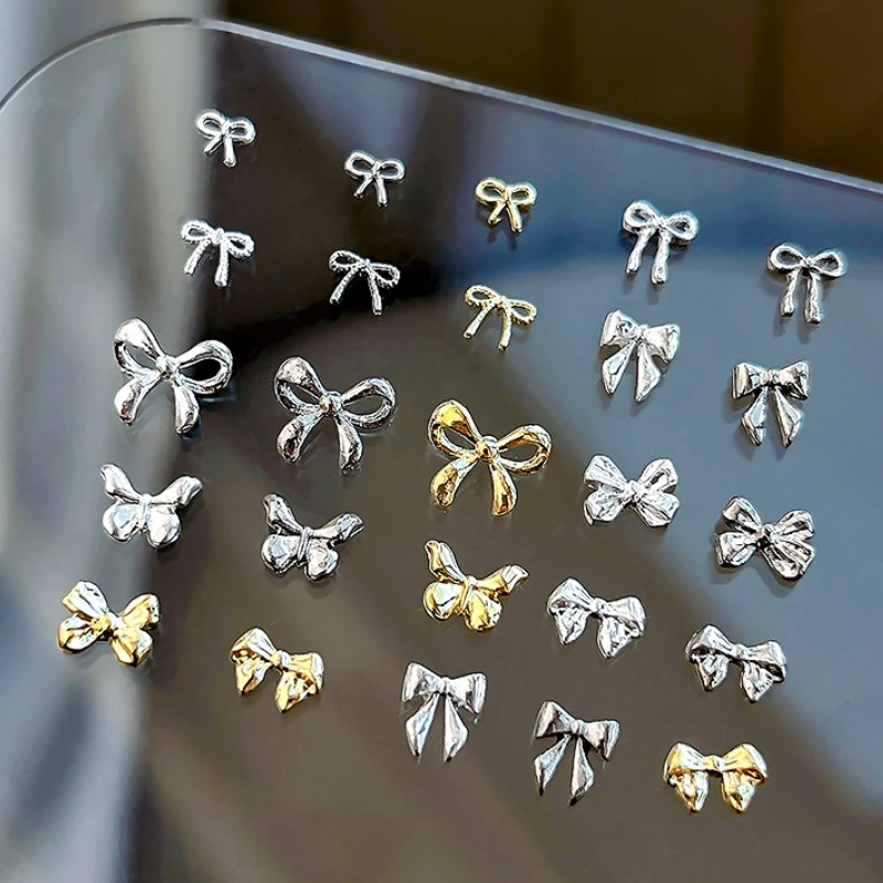 

Delicate Gold Silver Bowknot Butterfly French Alloy Ribbon Small Bow Tie Nail Art Decoration Charms Manicure Accessories Jewelry