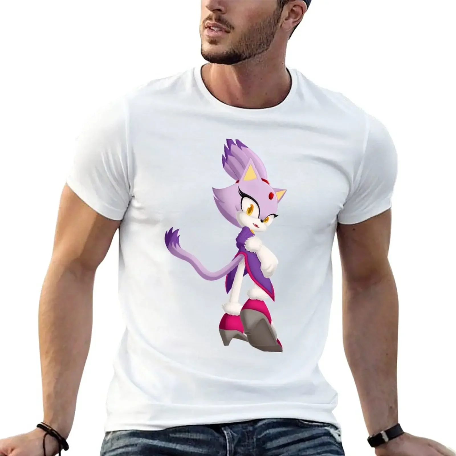 

New Blaze the Cat T-Shirt anime clothes graphic tee shirt boys animal print clothing for men