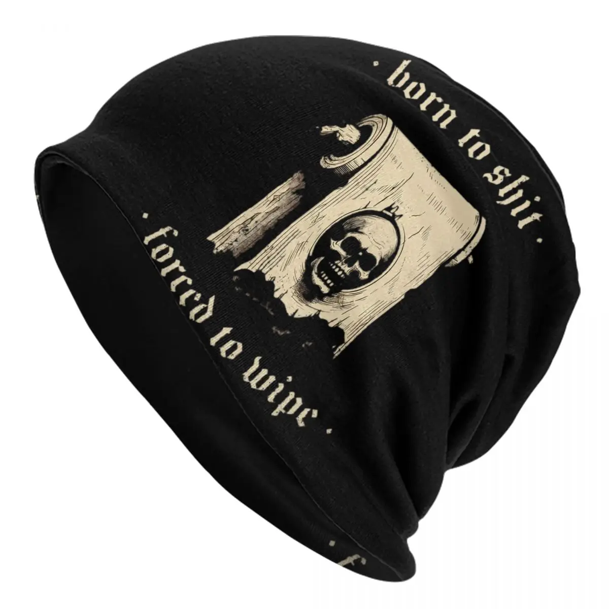 Men Born To Shit Forced To Wipe Meme Humor Skullies Hat Merchandise Vintage Dual-use Bonnet Knitting Hats