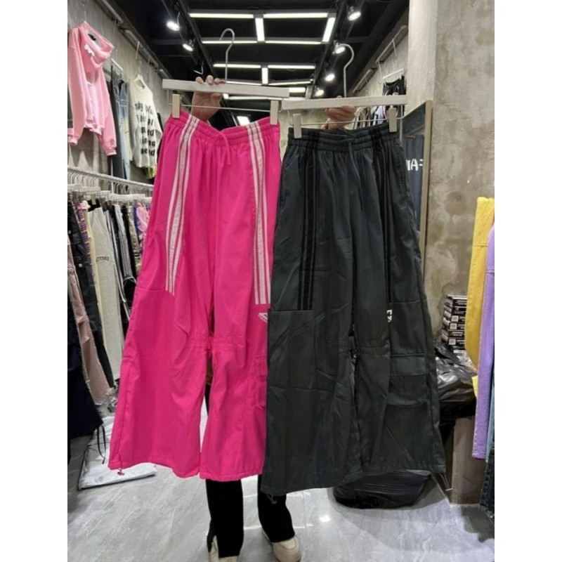 

Мужские повседневные спортивные брюки больших размеров, свободного кроя, прямые, длинные, в американском ретро-стиле, дышащие, из полиэфирного волокна