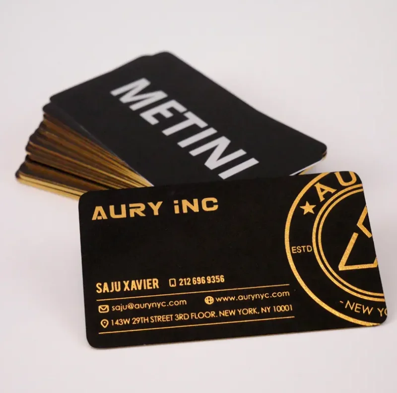 맞춤형 양각 핫 스탬핑 로고 질감 종이 면 명함 가장자리 핫 스탬핑 감사 카드