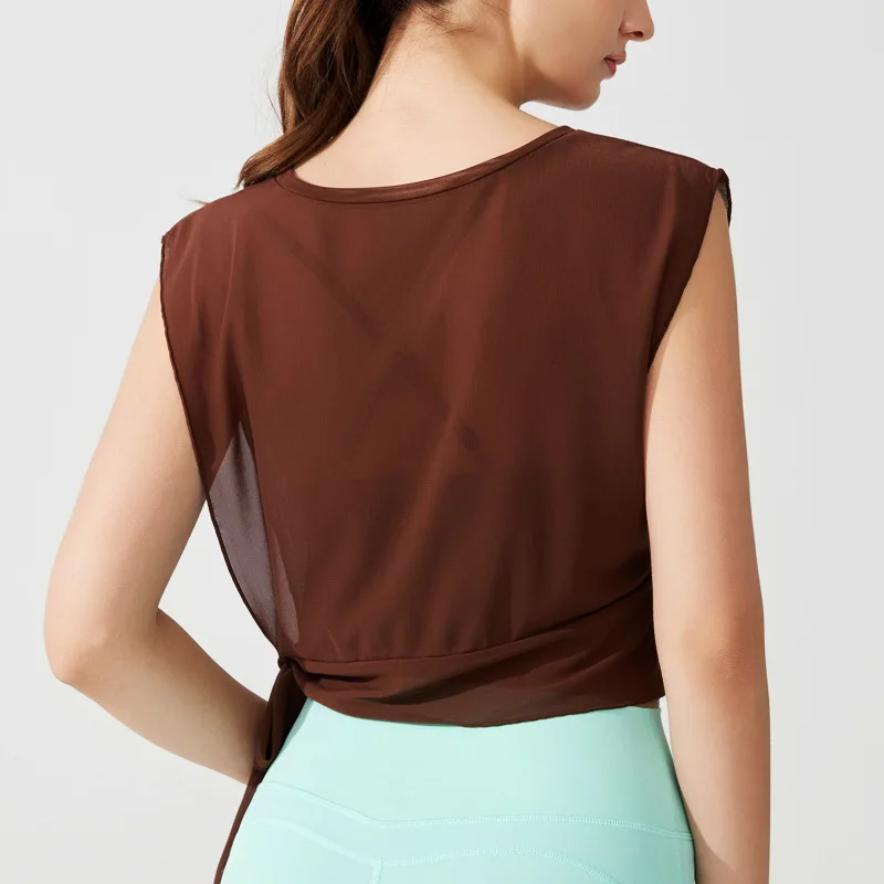 Sports vest women's summer gym loose mesh sleeveless top open navel dance blouse outer wear