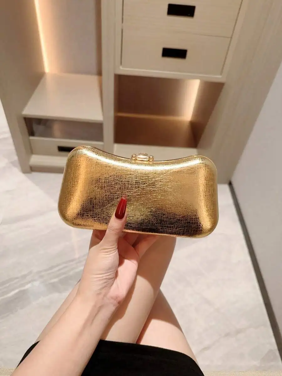 

Luxury Metallic Glossy Clutch Bag With Rhinestone Decor For Evening Party Wedding Prom