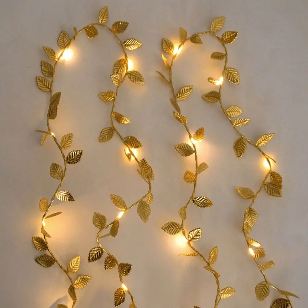 2M 20LED Golden Leaves String Ivy Leaves Home Garden Artificial Plant Green Colorful Garland Vine Light