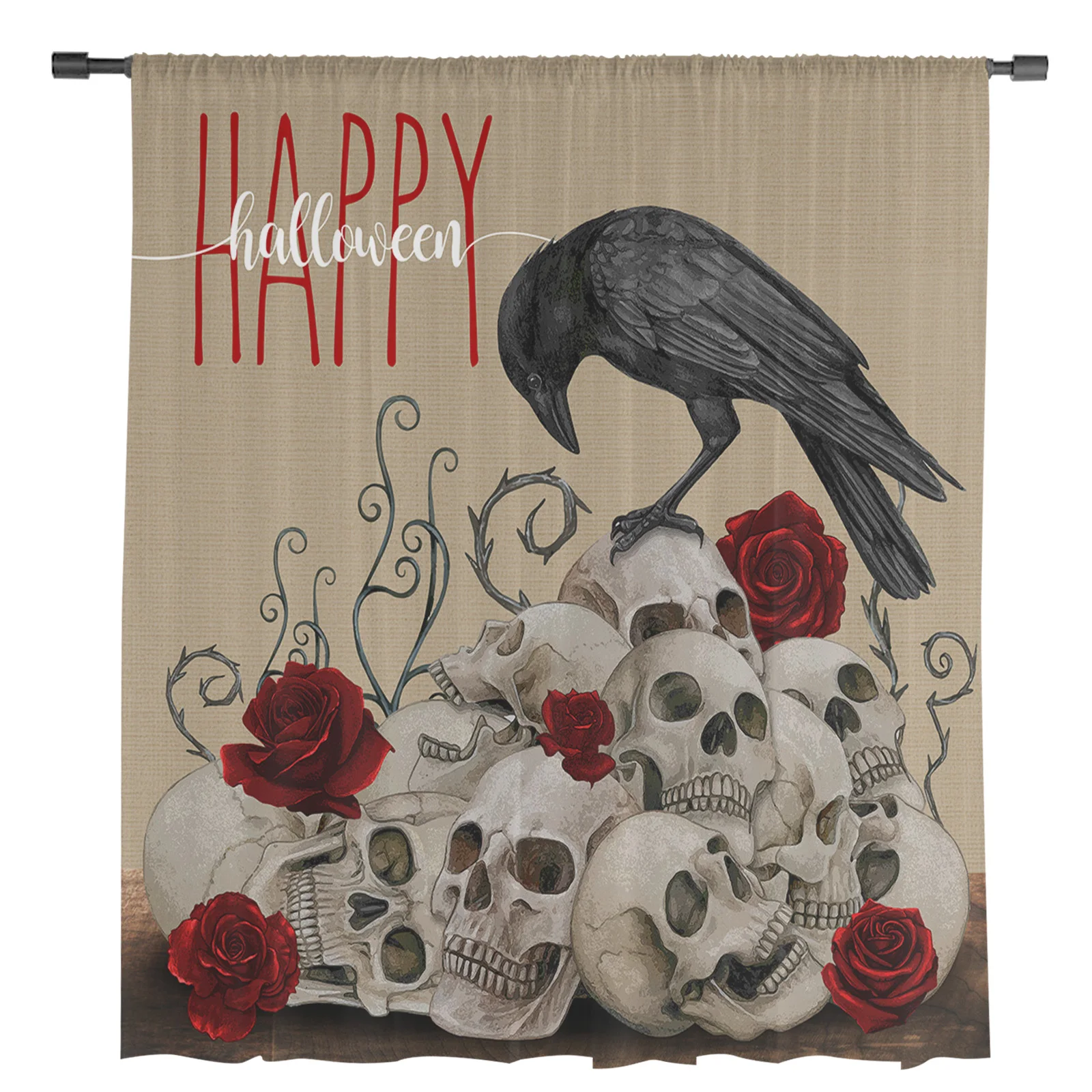 Halloween Skull Crow Rose Sheer Curtains Christmas Home Decorations Window Tulle Curtains for Living Room Bedroom