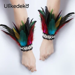 2pcs/Set Women Feather Cuffs Holloween Cosplay Party Cuffs With Feathers Sleeves Wrist Arm Removable Stage Clothing Accessories