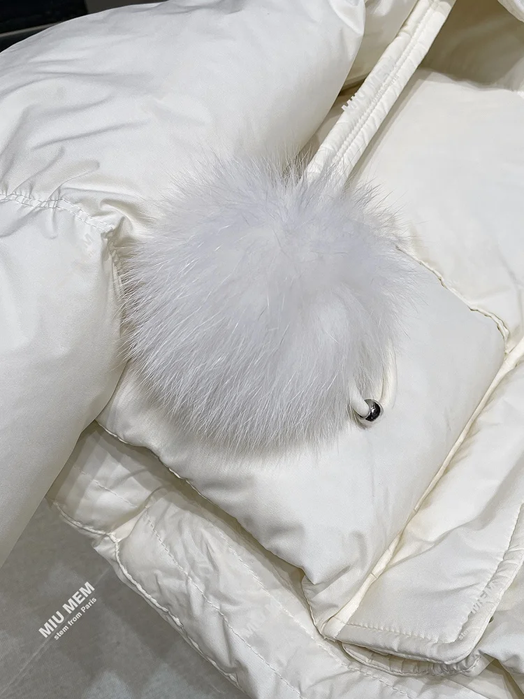 High-End Winter Women's down Jaet Coat Thi Warm Fur Collar Hooded Coat MIU MEM Brand Commute Sle Pure Color Chinese Origin