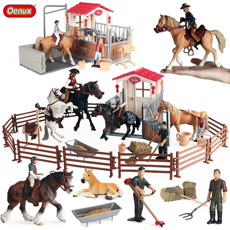 Oenux – Figurines d'animaux en PVC pour enfants, modèle de ferme Stable, cavalier cavalier cavalier, jouet