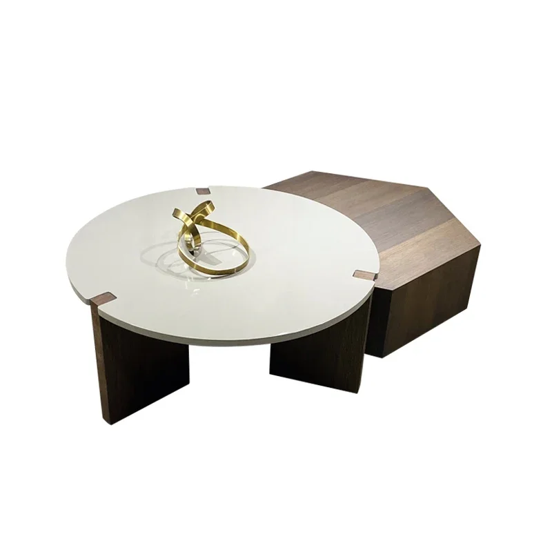 

ls 04Nordic minimalist solid wood round coffee table combination simple modern Japanese wabi-sabi polygon coffee table