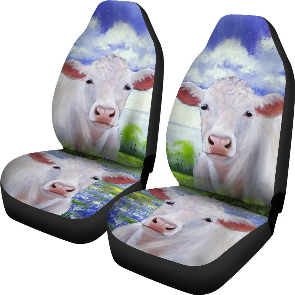 Charolais Cattle (Cow) Print Car Seat Covers Set 2 Pc, Car Accessories Seat Cover