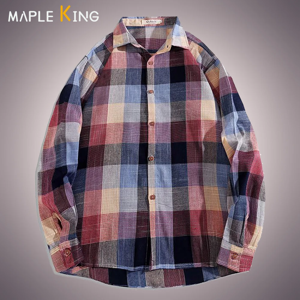 

Men Korean Fashion Harajuku Shirts Vintage Gradient Color Plaid Social Camisas Workwear 2022 Couple Hip Hop Chemise Homme Marque