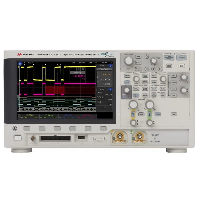 Keysight DSOX3032T：350 MHz oscilloscope provides 2 analog channels, 4 Mpts memory, 1,000,000 waveforms/sec update rate