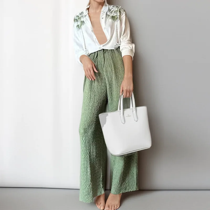 Fashion New In Matching Pant Sets  Women 2024 Long Sleeve Shirts And Wide Legs Pant Two Piece Set Elegant