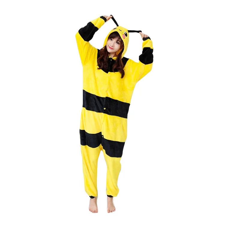 

Yellow Bee Animal Women Onesie Adults Flannel Pyjama Jumpsuit Sleepwear Girl Festival Outfit Cosplay Anime Cartoon Kigurumi