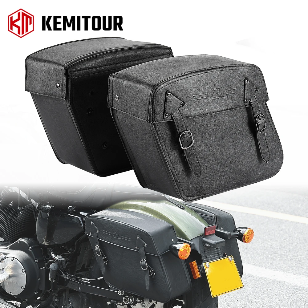 

Motorcycle Side Bag Waterproof Leather Saddlebag 32L Saddle Bag for Sportster 883 XL 883 1200 Travel Luggage Storage Bag Pannier