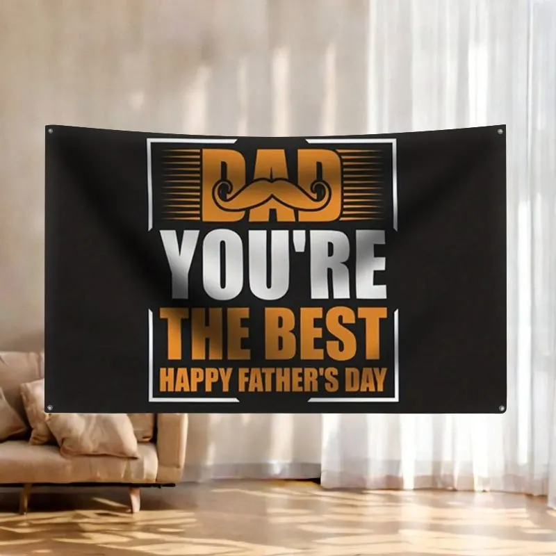 Funny Father's Day Dad Mustache Banner Flag Wall Decor You're the Best Gift For Him Celebration Display With 4 Rings