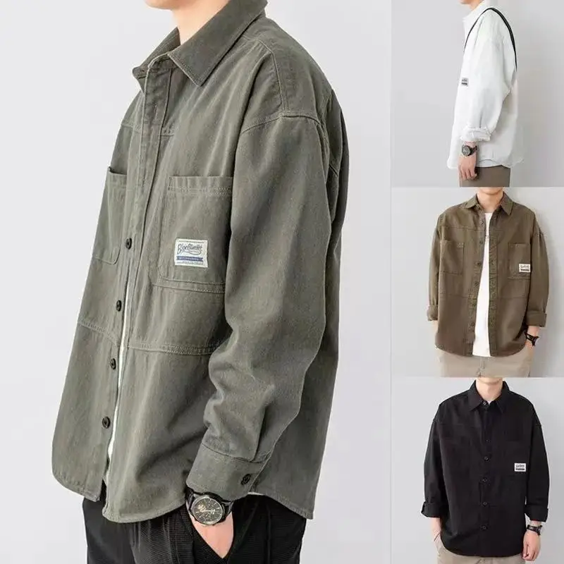 

Japanese Sle Men's Workwear irt Casual Long Sve Student Inner Wear Faionable Haome Outerwear Versatile Thiened ...