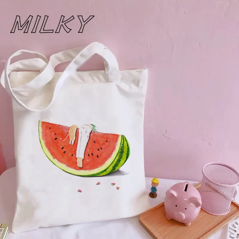 Watermelon Pattern Tote Bag Canvas Shoulder Bag for Travel Daily Commute Women\'s Reusable Shopping Bag Funny Eco Large-capacity