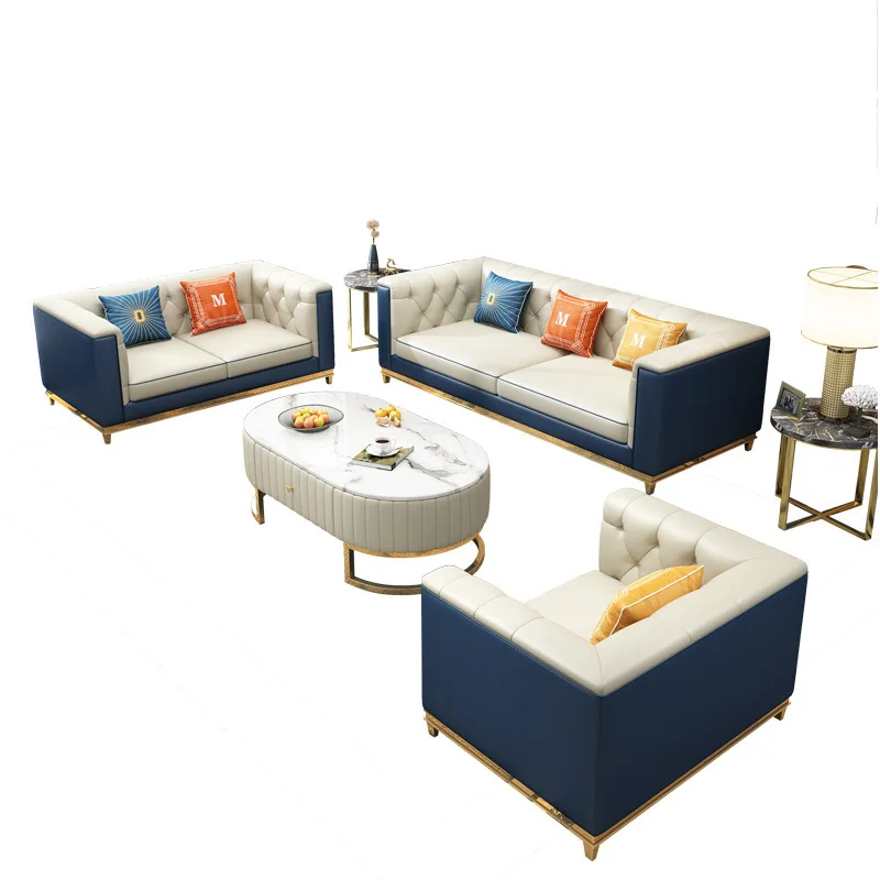 

Light luxury post-modern home model room American leather sofa European simple small apartment villa sofa