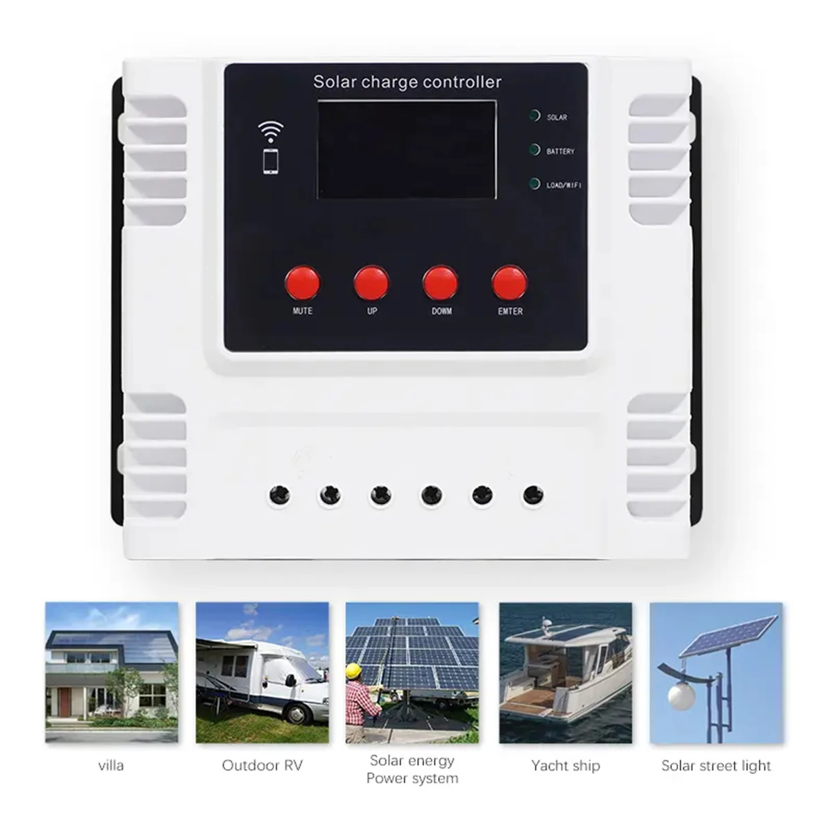 Smart Solar Charge Controller with WiFi App Control for 12V/24V/48V 10A 20A 30A 40A 50A 60A Lithium and Lead-Acid Batteries