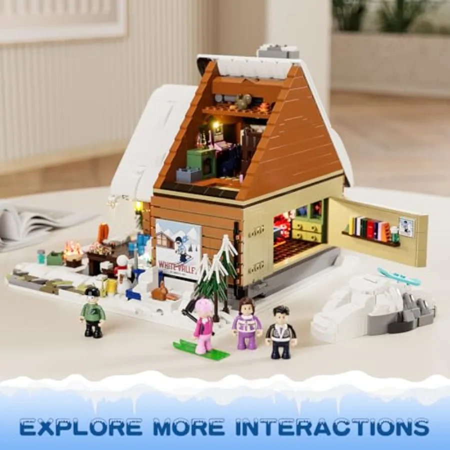 Christmas Ski-Cabin Lighting Building-Bricks-Set - Retro Christmas Winter Snow House Collection LED Light Building Construction